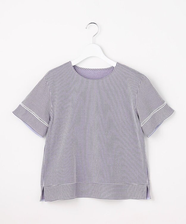 J.PRESS LADIES 【一枚で着映え】サッカージャージー クルーネック カットソー ネイビーストライプ系1