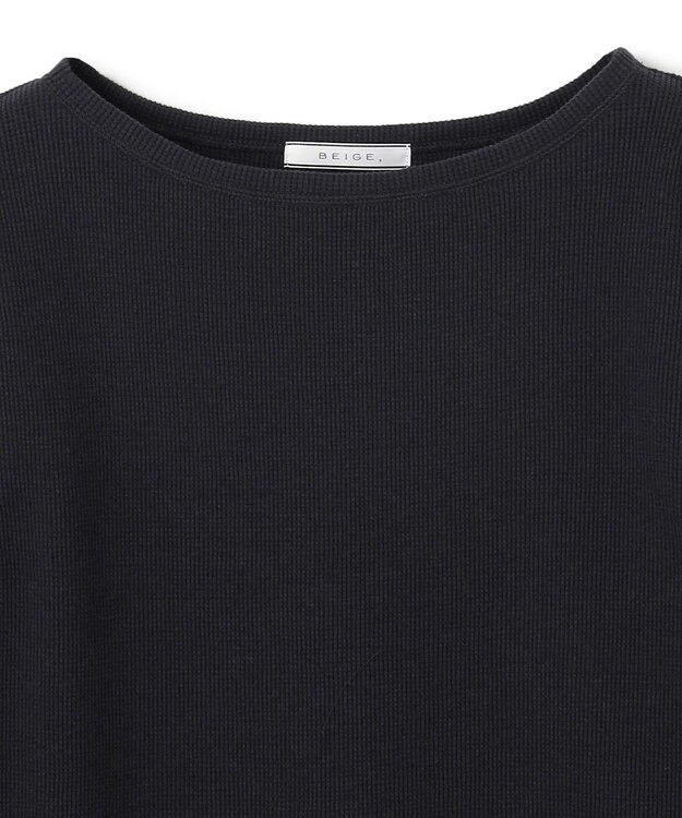 BEIGE， 【洗える】GLOBE / コットンリブ7分袖カットソー Black