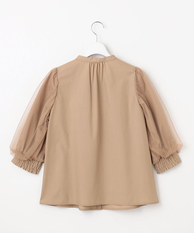 Feroux 袖チュールリボンスキッパー ブラウス ベージュ系