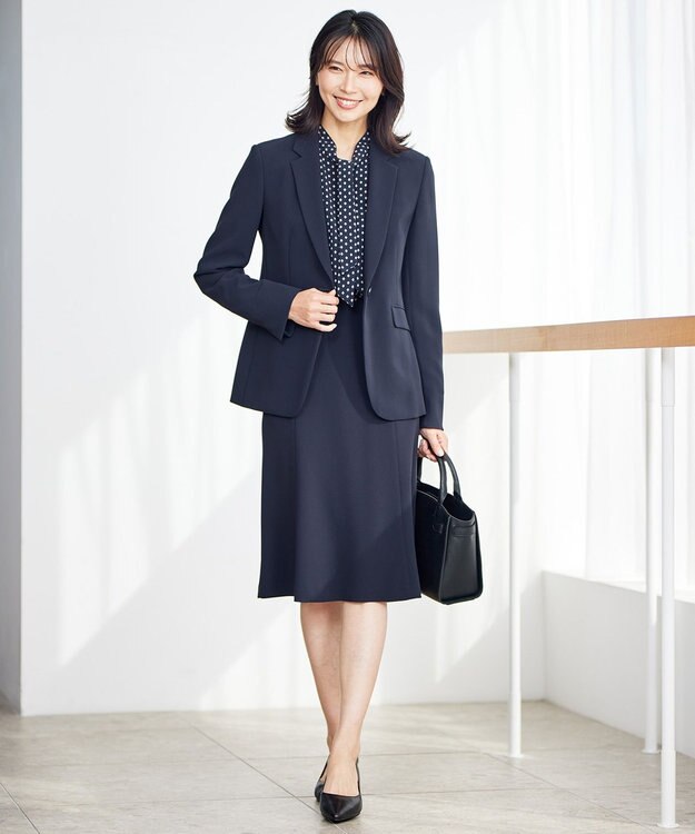 23区 【セットアップ対応/洗える】トリアセダブルジョーゼット テーラード ジャケット ネイビー系