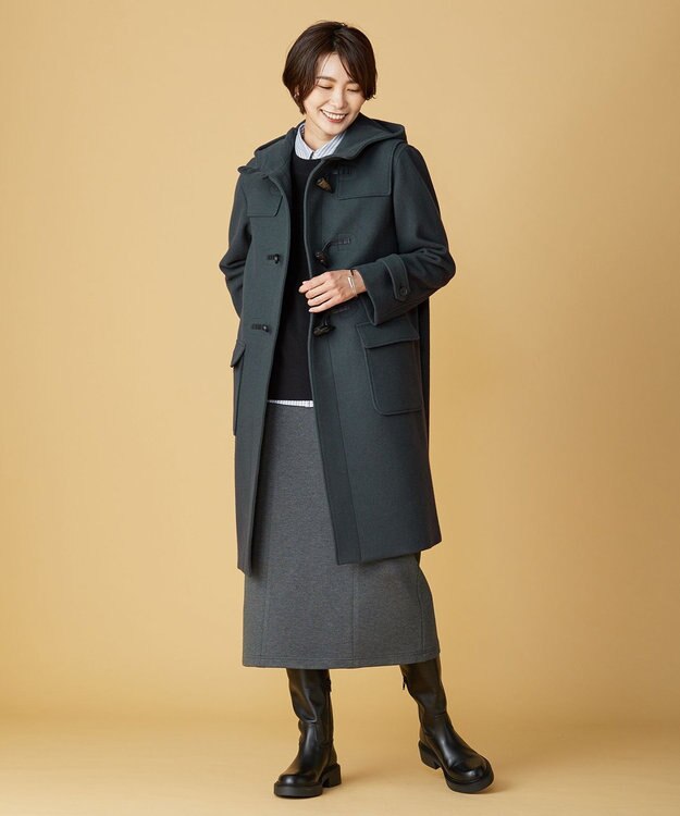 J.PRESS LADIES L Jackal 140s ソフトメルトン ダッフルコート ダークグリーン系