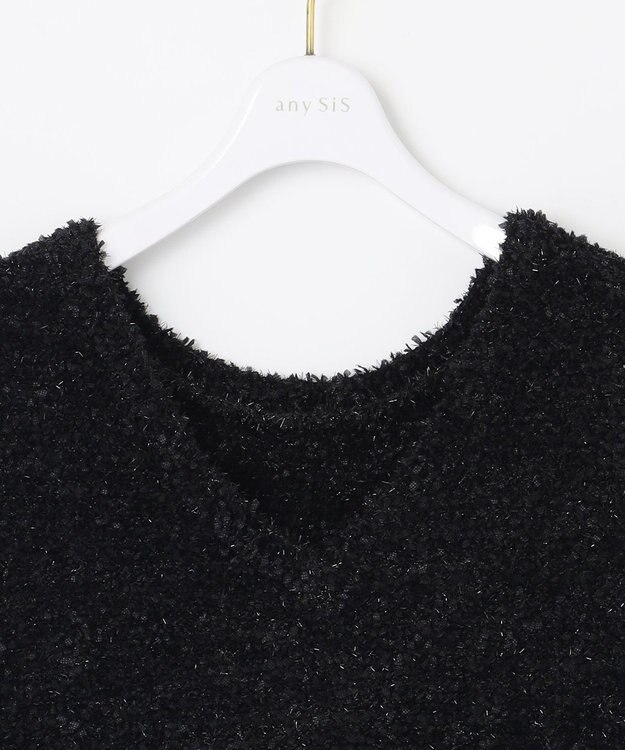 ANY SIS L 【洗える】フラワープリントワンピース × ニットベスト セット ブラック系