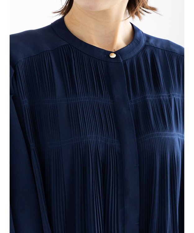 Te chichi プリーツサテンブラウス ネイビー