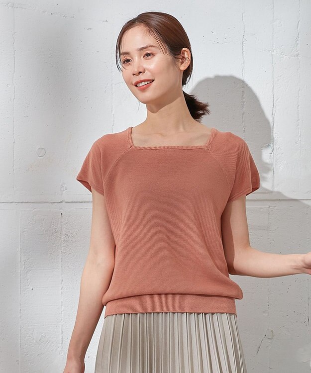 ANY 【洗濯機可能/アンチピリング/UVケア】アクリルガータースクエアニット オレンジ