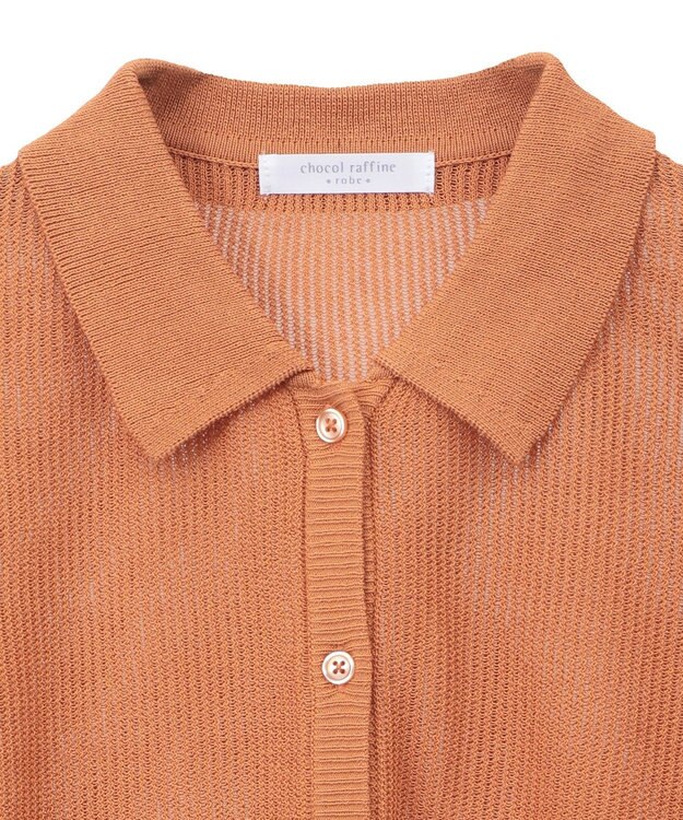 Green Parks 衿つきメッシュニットプルオーバー Orange