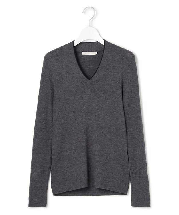 ICB 【新色追加】 エクストラファインメリノリブ Vネックプルオーバー ミディアムグレー系