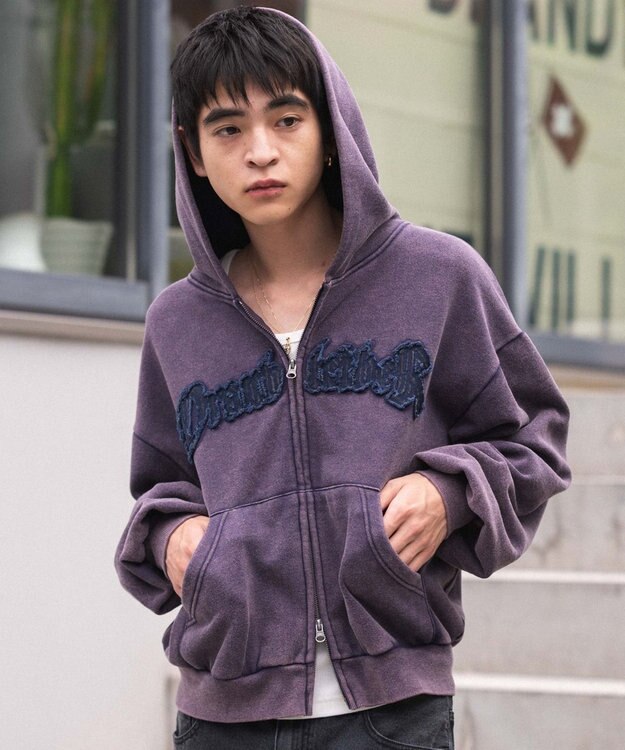 WEGO 【ユニセックス着用ITEM/MLサイズ展開】ショートグラフィックZIPパーカー パープル