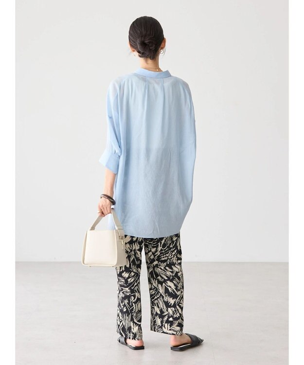 AMERICAN HOLIC 接触冷感５分袖変形ドルマンシアーシャツ Sax