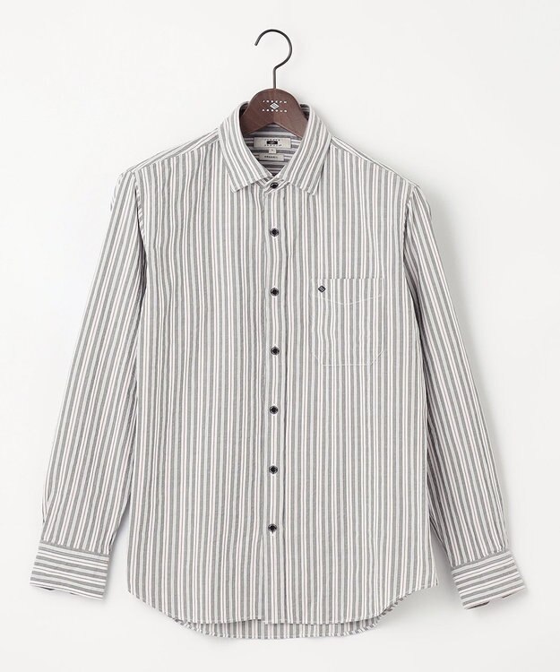 JOSEPH ABBOUD 【オーガニックコットン】オーガニックコードストライプ シャツ オリーブ系1