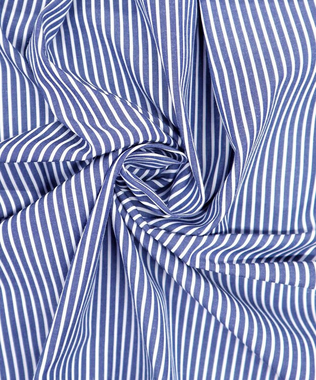 Tiaclasse 【洗える】パフ袖シャツチュニックブラウス ネイビーストライプ