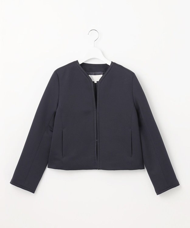 自由区 L 【洗える】グログランノーカラー ジャケット ダークネイビー