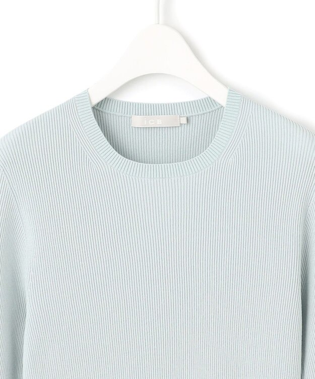 ICB L 【洗える】ハイゲージリブベーシック プルオーバーニット アッシュブルー系