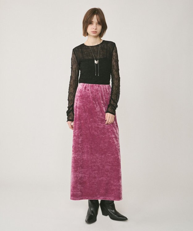 GRACE CONTINENTAL クラッシュベロアロングスカート ピンク