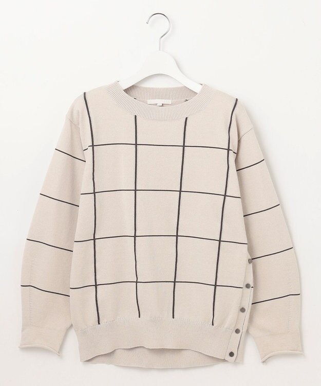 自由区 【WEB限定カラーあり・洗える】コットンナイロンミドルゲージ ニット ライトベージュ×スレート