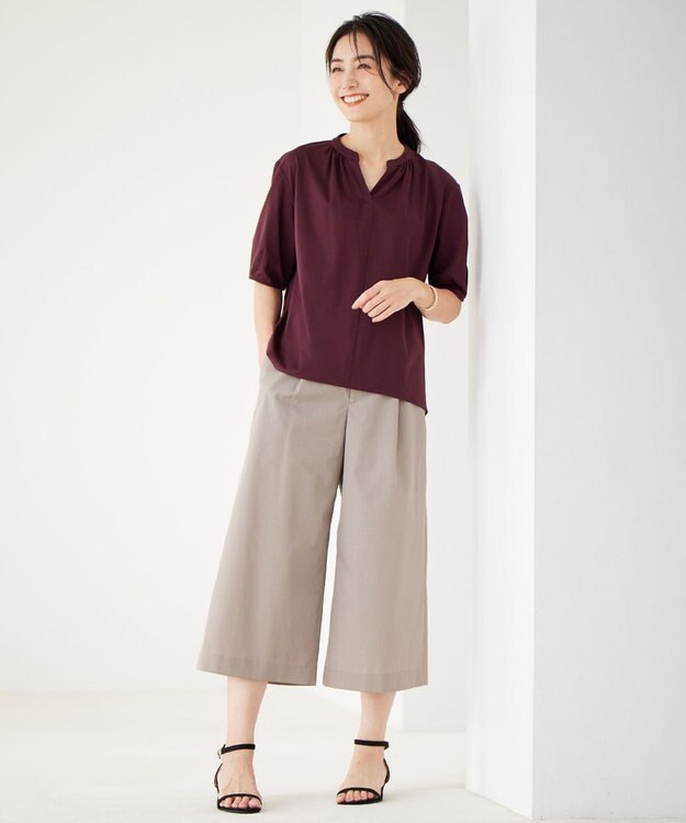 J.PRESS LADIES 【接触冷感】プレーティングジャージー ペプラム カットソー ボルドー系