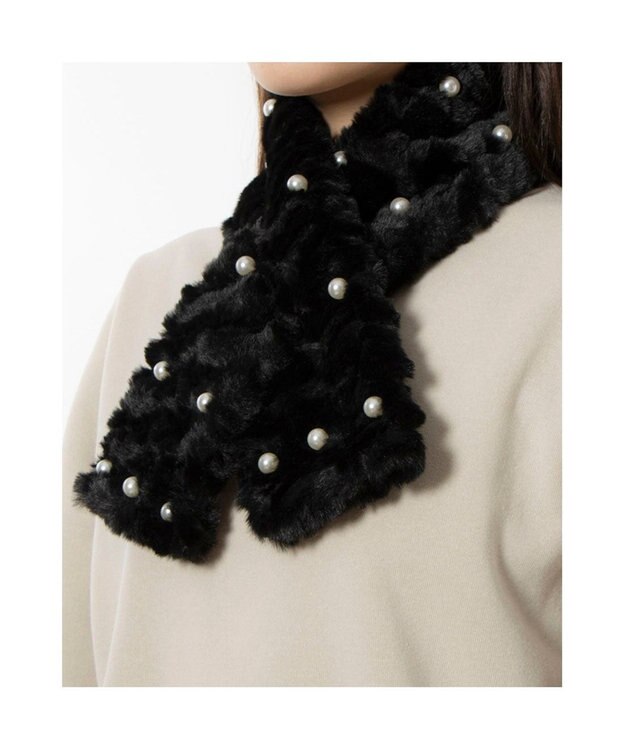 UNBILLION カシュネ cache nez / パール付フェイクファーマフラー ブラック