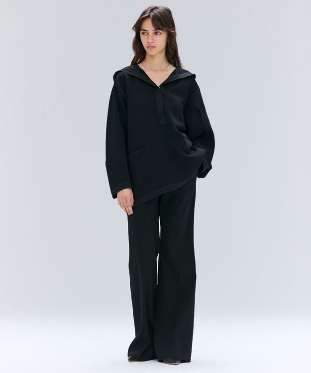 BEIGE， 【洗える】POMONA / Vネックフード付プルオーバー Black