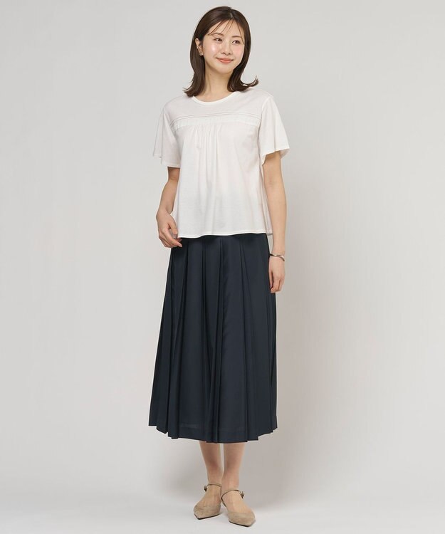 J.PRESS LADIES L エアリースパンボイル プリーツ スカート ネイビー系