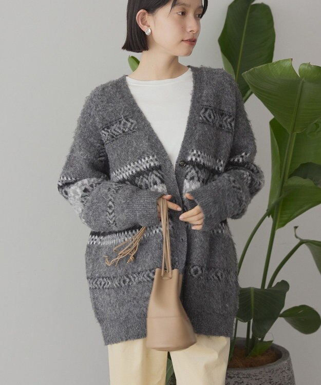 AMERICAN HOLIC アソート柄シャギーニットカーディガン Gray Mixture