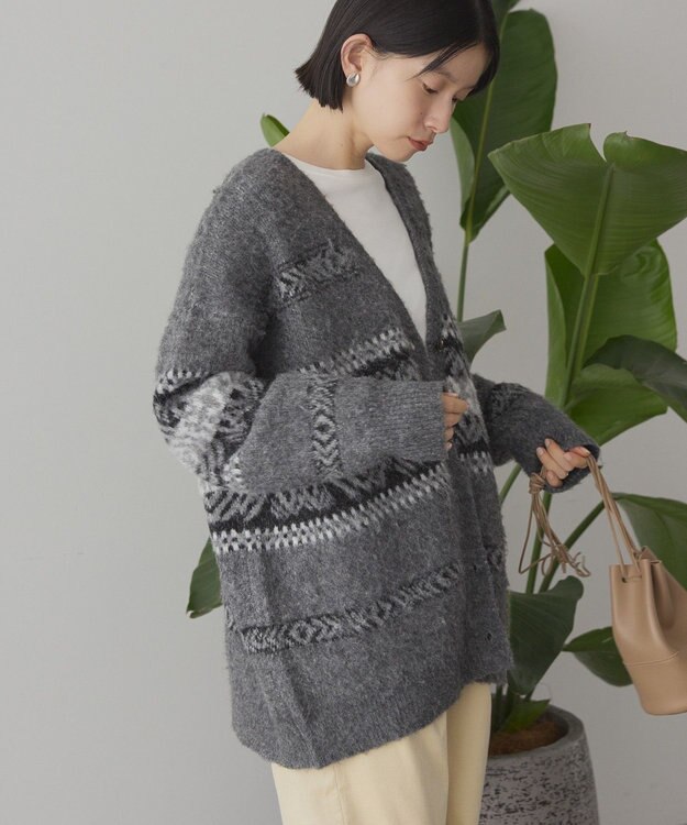 AMERICAN HOLIC アソート柄シャギーニットカーディガン Gray Mixture