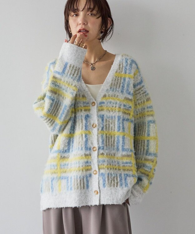 AMERICAN HOLIC アソート柄シャギーニットカーディガン Ivory