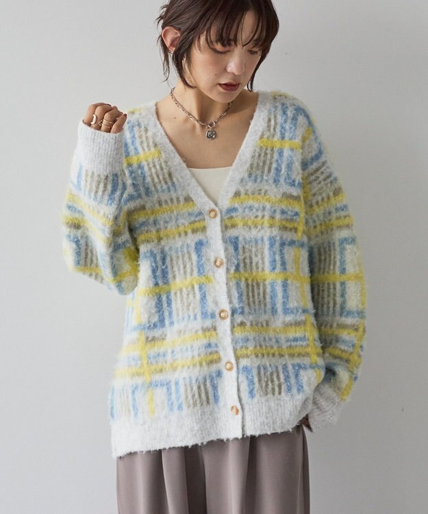 AMERICAN HOLIC アソート柄シャギーニットカーディガン Ivory