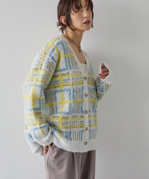 AMERICAN HOLIC アソート柄シャギーニットカーディガン Ivory