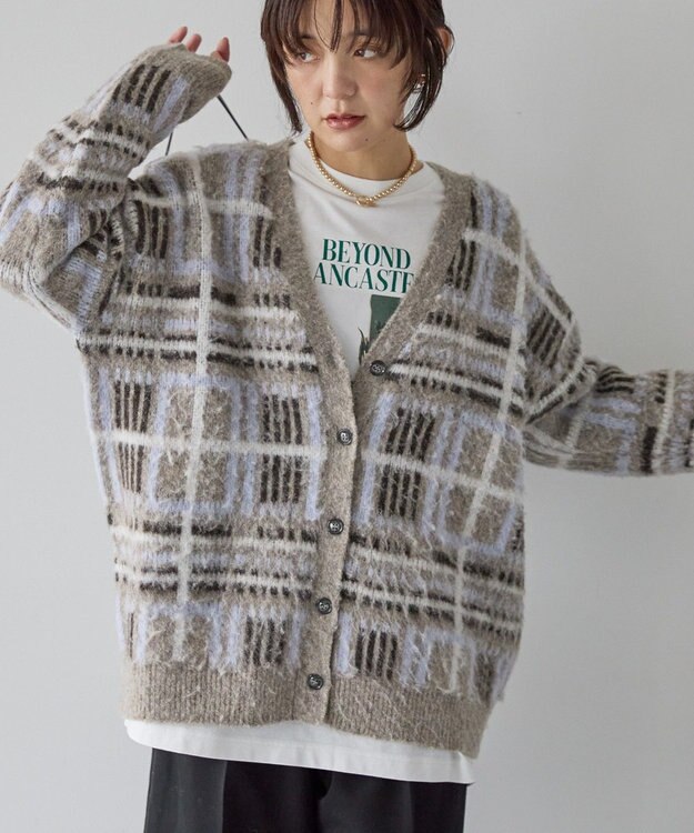AMERICAN HOLIC アソート柄シャギーニットカーディガン Beige