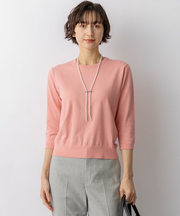 23区 L 【先行予約】プレミアムビオコットン クルーネック ニット ピンク系