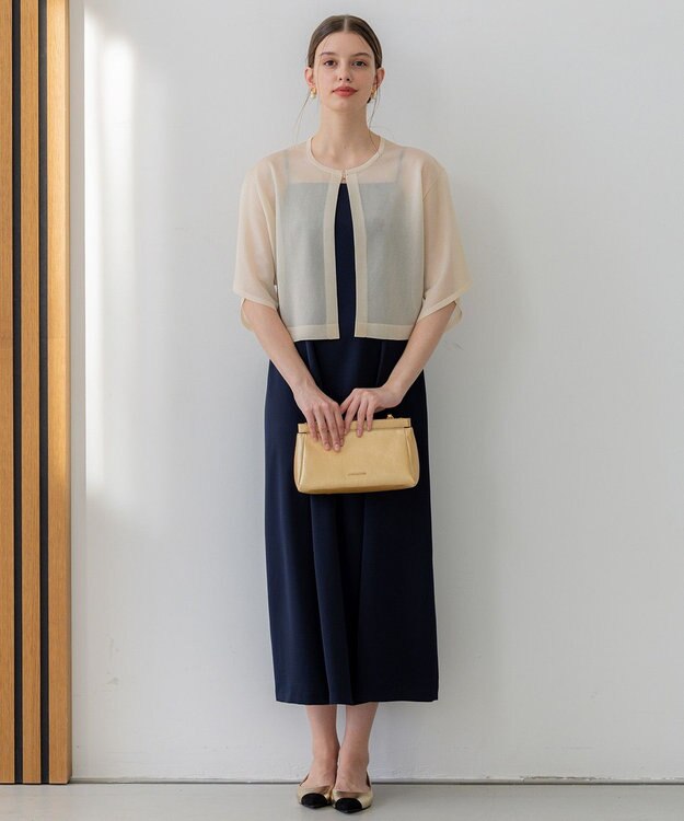 23区 【APPLAUDIR】ブライトフラワーレースコンビ ドレス ネイビー系