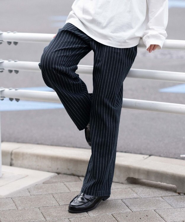 WEGO 【ユニセックス着用ITEM/XSSMLサイズ展開/ウエストゴム】ユルフィットコットンイージーパンツ ブルーストライプ