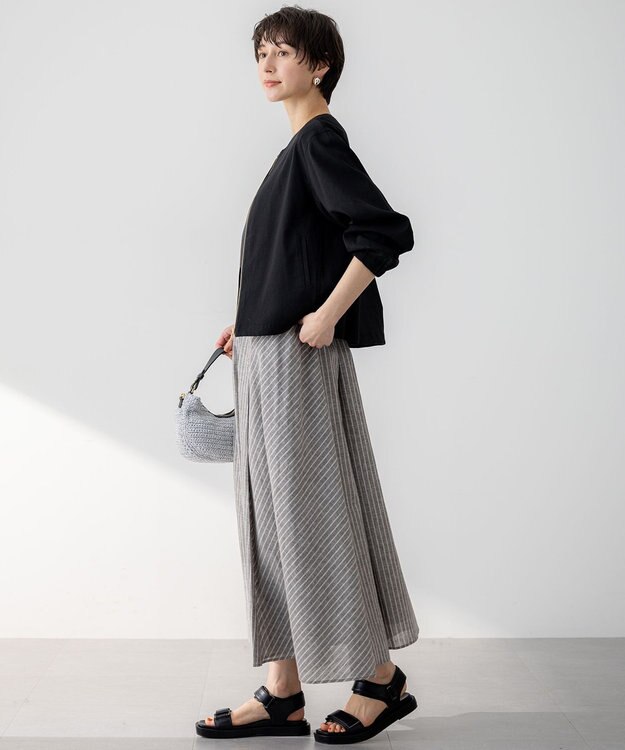 23区 L 【洗える】リネンレーヨンストレッチ ブルゾン ブラック系