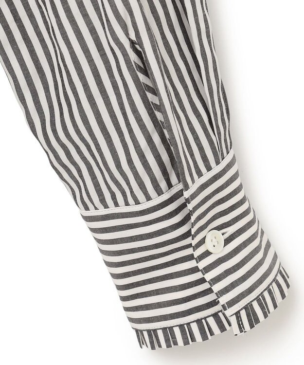 ICB 【洗える】 アルコットストライプ シャツブラウス ブラックストライプ系