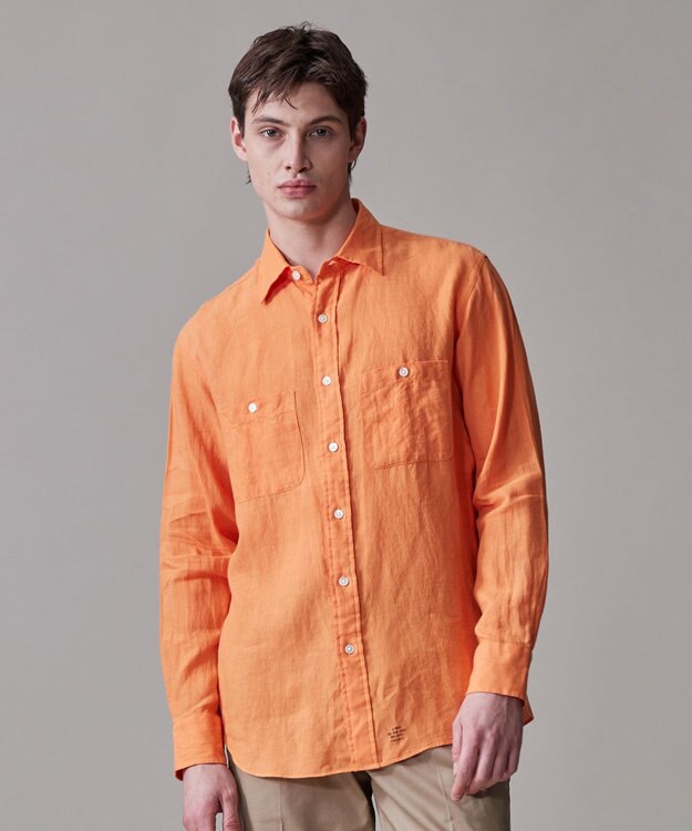 J.PRESS MEN 【洗える】リネントロピカル シャツ / レギュラー オレンジ系
