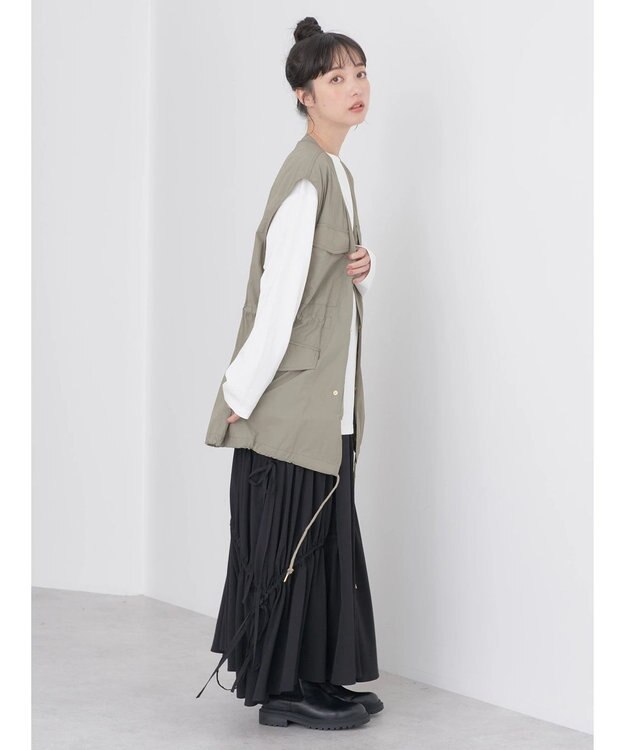 earth music&ecology ドロストコードジレ Khaki