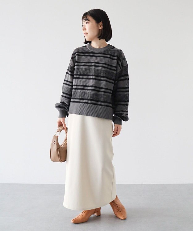 Green Parks ランダムボーダーニットプルオーバー Gray