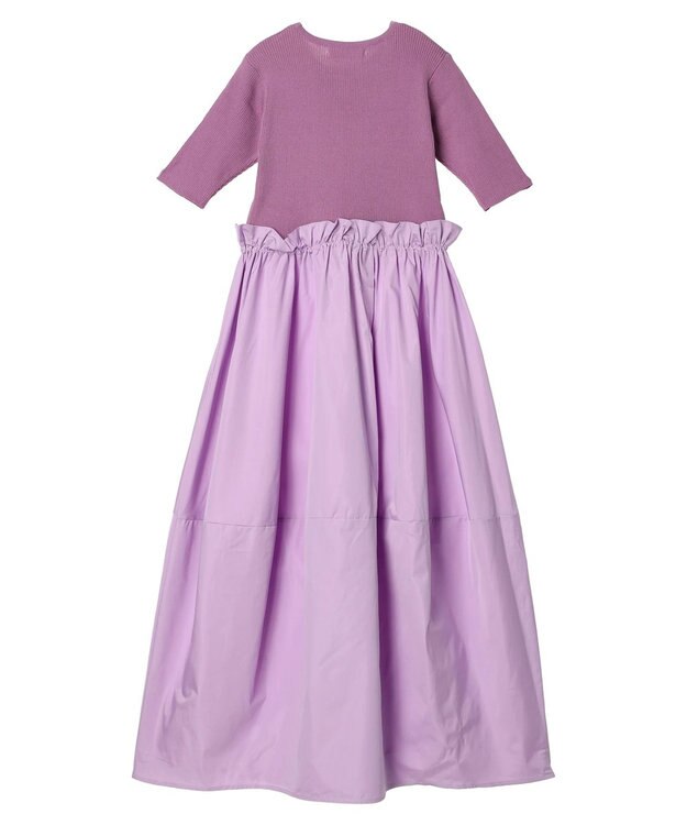 Green Parks ランタン型ニットドッキングタフタワンピース Lavender