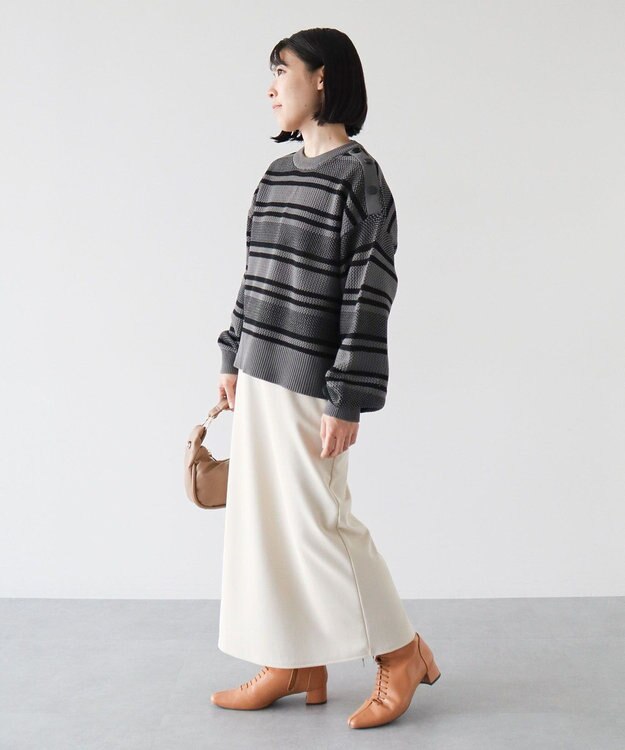 Green Parks ランダムボーダーニットプルオーバー Gray