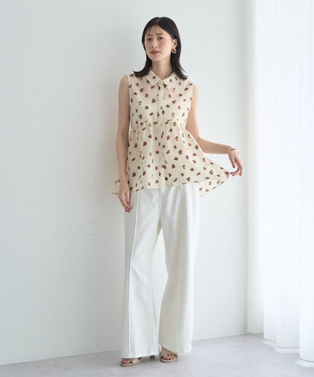 YECCA VECCA シアージャガードペプラムブラウス Ivory