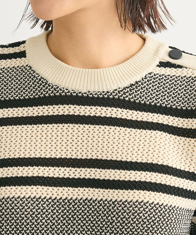 Green Parks ランダムボーダーニットプルオーバー Ivory