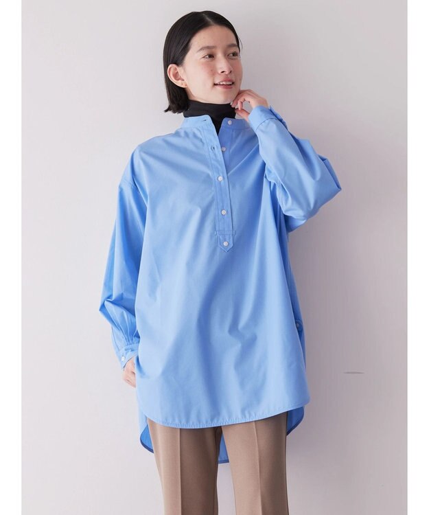 AMERICAN HOLIC イージーケアバンドカラーシャツチュニック Sax