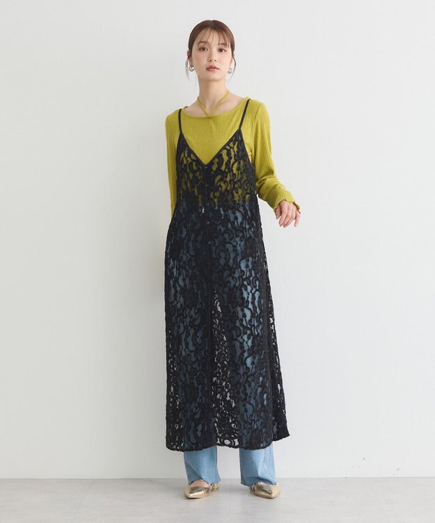 earth music&ecology 起毛レースレイヤードキャミワンピース Black