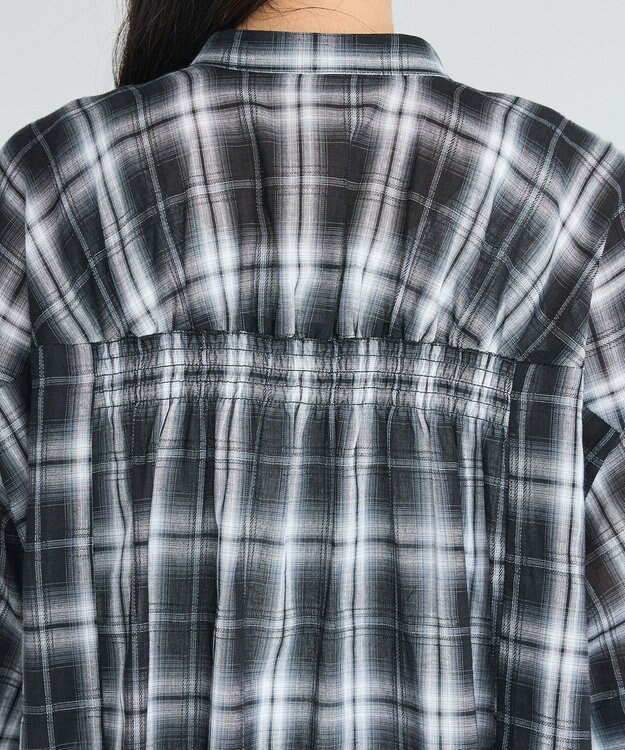 CRAFT STANDARD BOUTIQUE バックギャザーポンチョシャツ Check Black