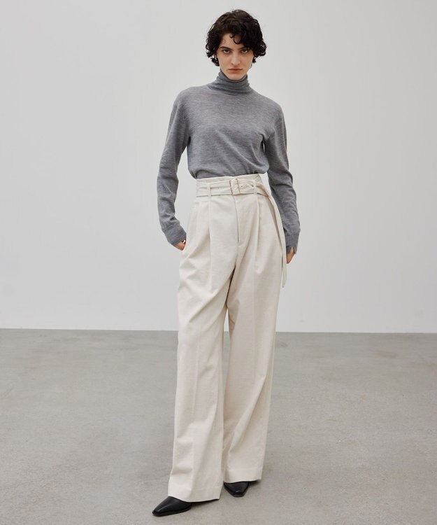 BEIGE， 【洗える】PASTEUR / ウエストベルト付きコーデュロイパンツ Ecru