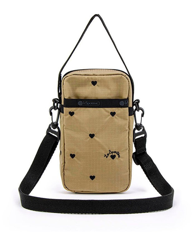 LeSportsac MINI PHONE CROSSBODY/モカブラックハートエンブロイダリー モカブラックハートエンブロイダリー