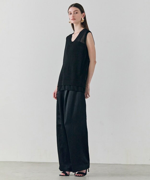 BEIGE， MORION / リネン レイヤードニット Black×Black