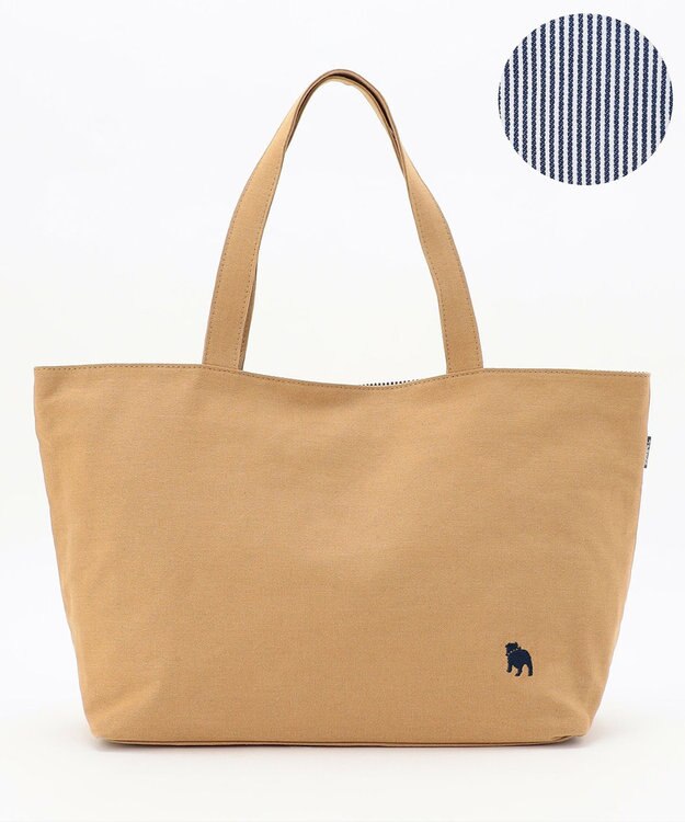 J.PRESS LADIES 【完全受注生産】ポーチ付き キャンバス トートバッグ ベージュ×ストライプ系