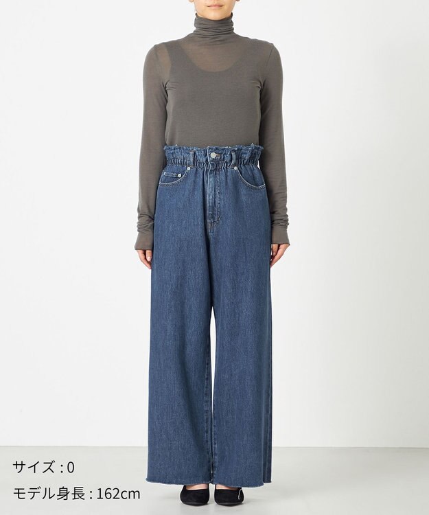 NAVE 【ReNAVE・洗える/軽量】ライトデニム ウエストギャザーパンツ ブルー系
