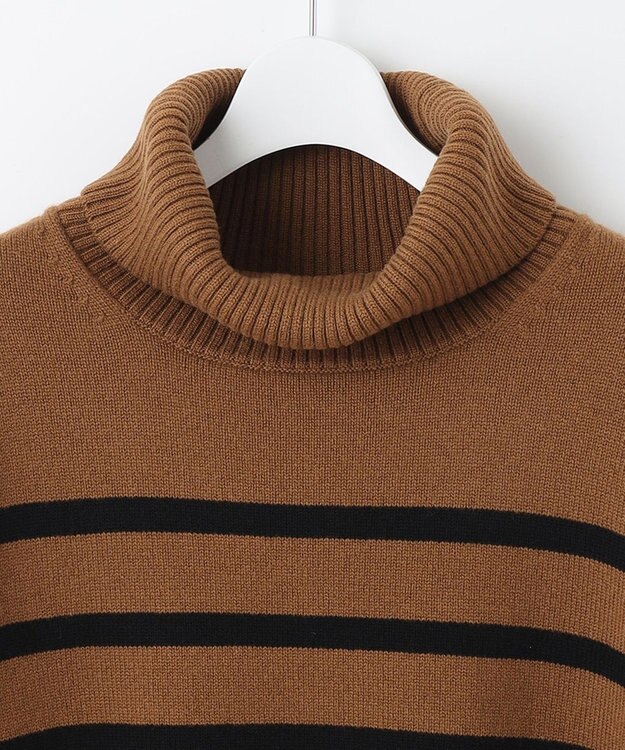 J.PRESS LADIES S 【洗える】MERINO CASHMERE オフタートル ボーダー ニット キャメル系1