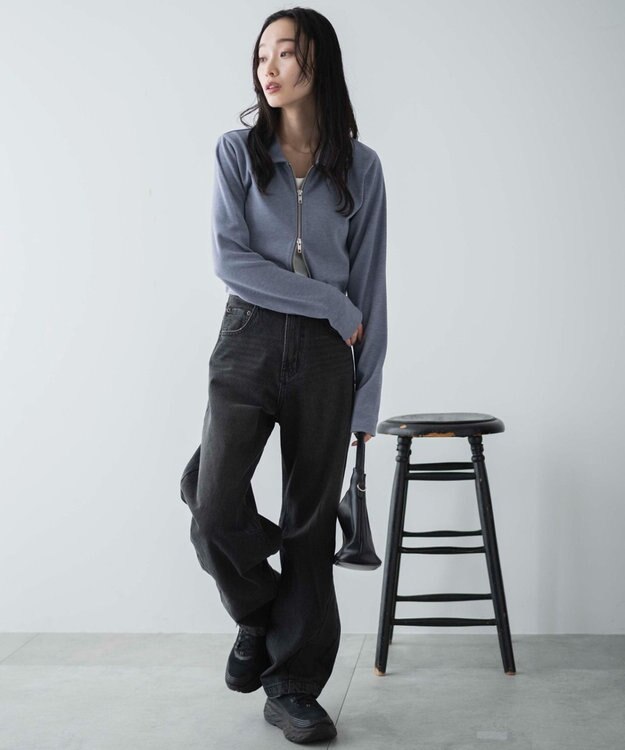 WEGO カーブデニムパンツ ブラック中濃色